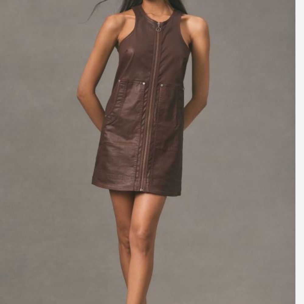 Pilcro NWT size 4 Anthropologie -Coated Crewneck mini dress color is wine board